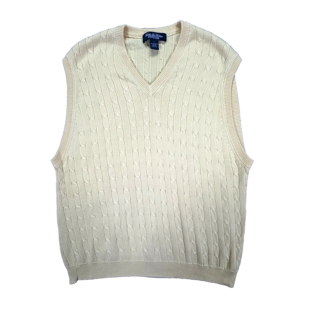 Brooks Brothers Country Club‎ Mens L Yellow Cable Knit Sweater Vest 100% Cotton